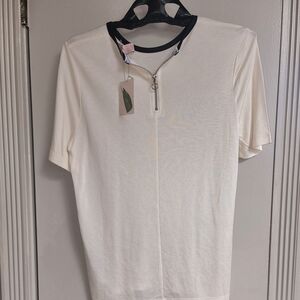 Forever 21 Ivory and Black Zipper Top